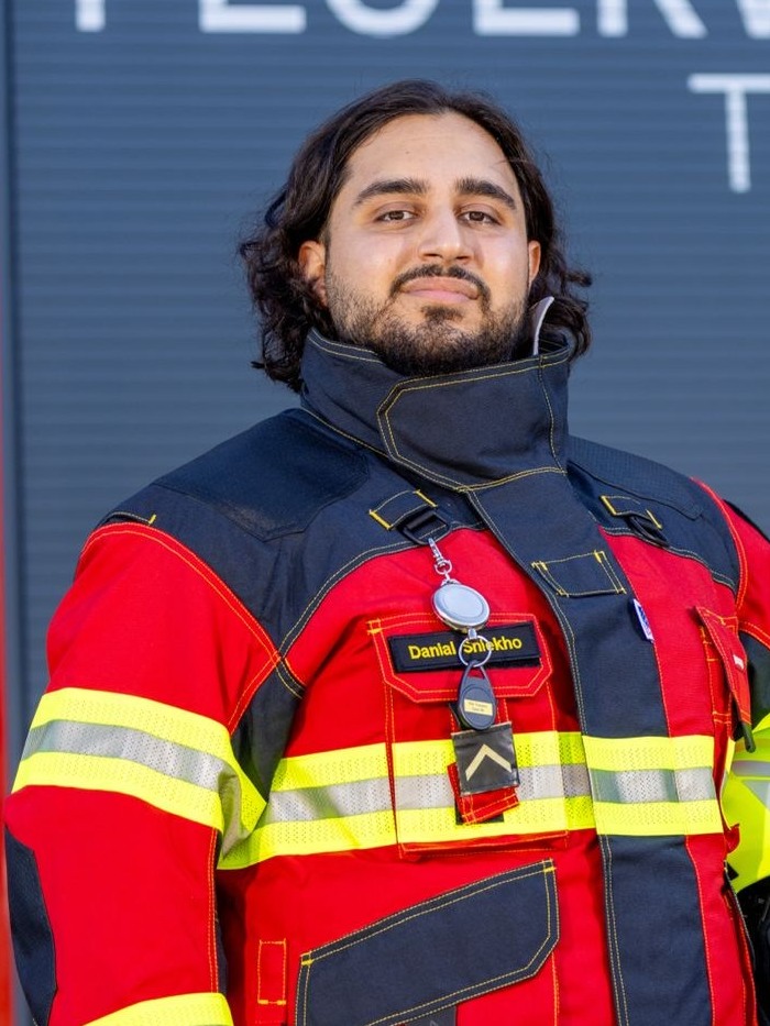 Danial Shiekho in fire brigade gear, Feuerwehr Triesen